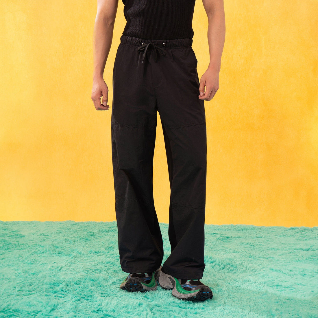 CLP Contrast Panel Drawstring Straight-Leg Pants-Pants-M-Khaki-Free Shipping Leatheretro