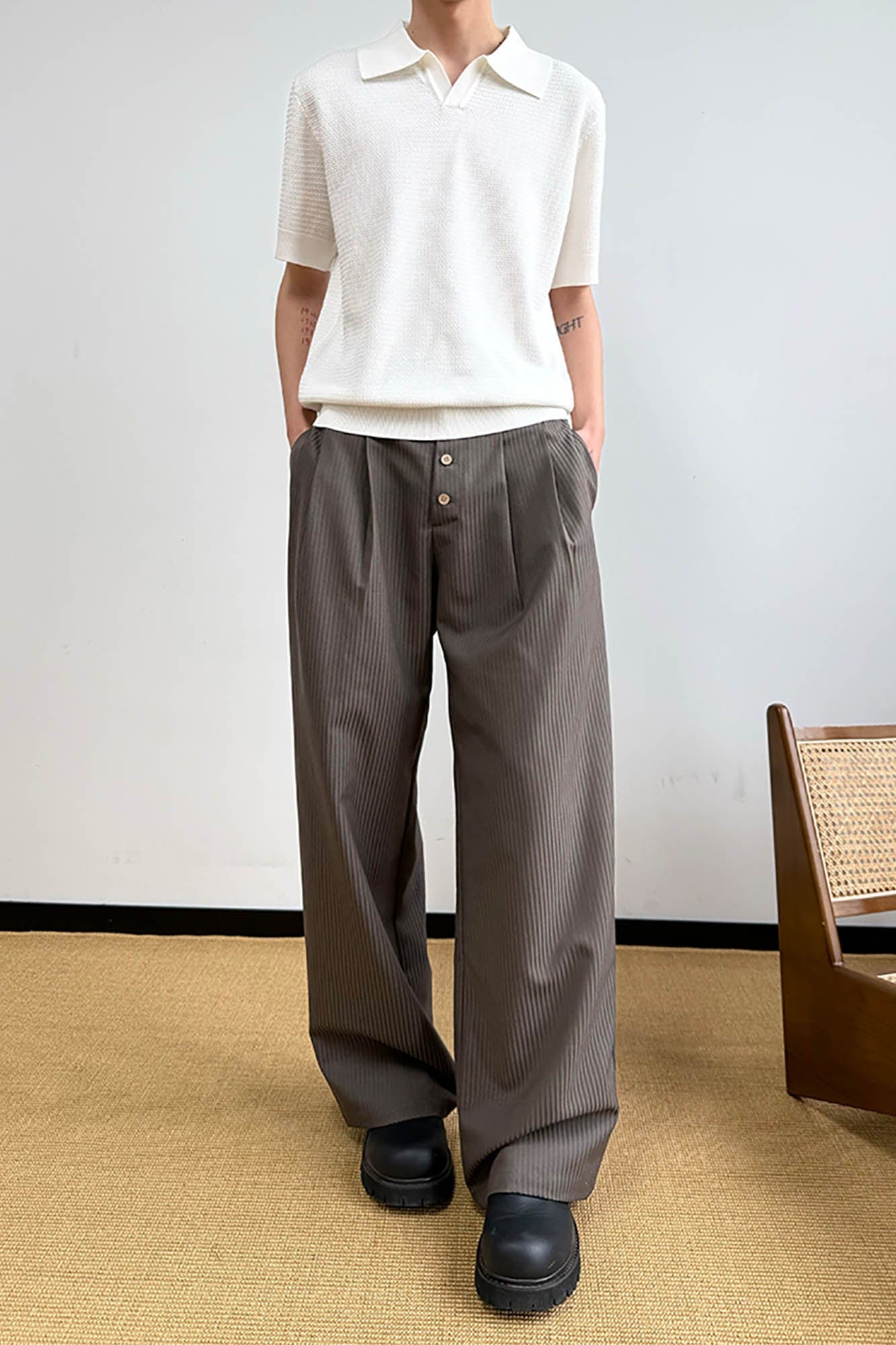 KREATE Pinstriped Pleated Trousers-Pants-S-Free Shipping Leatheretro