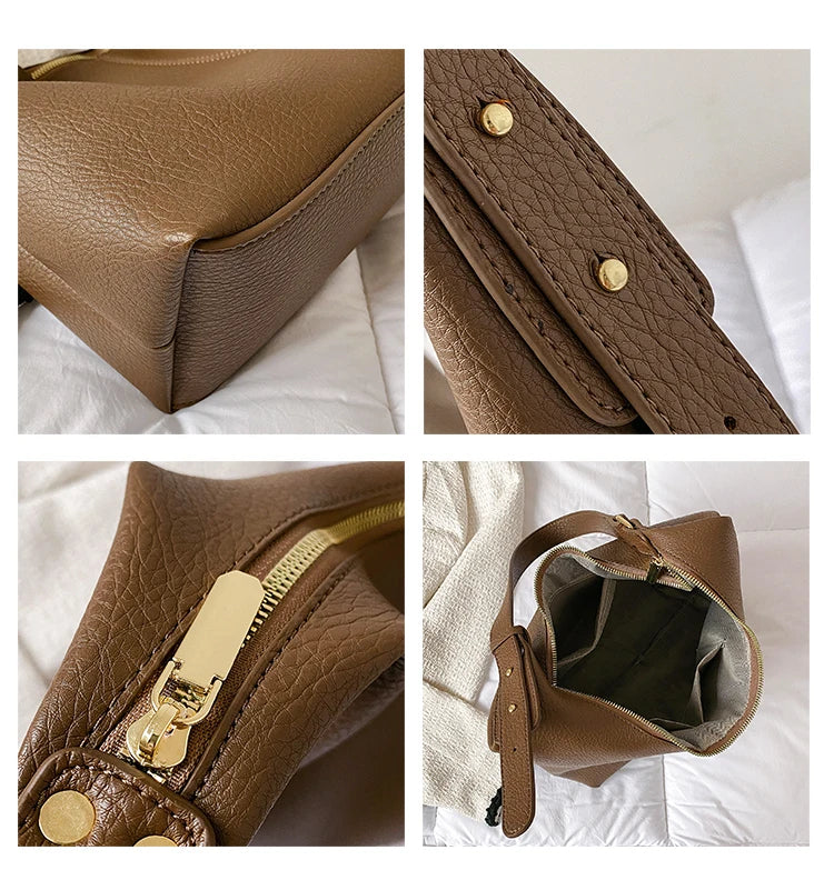 New Style Fashionable Zipper Shoulder Bags for Women-Handbags-Brown-Free Shipping Leatheretro