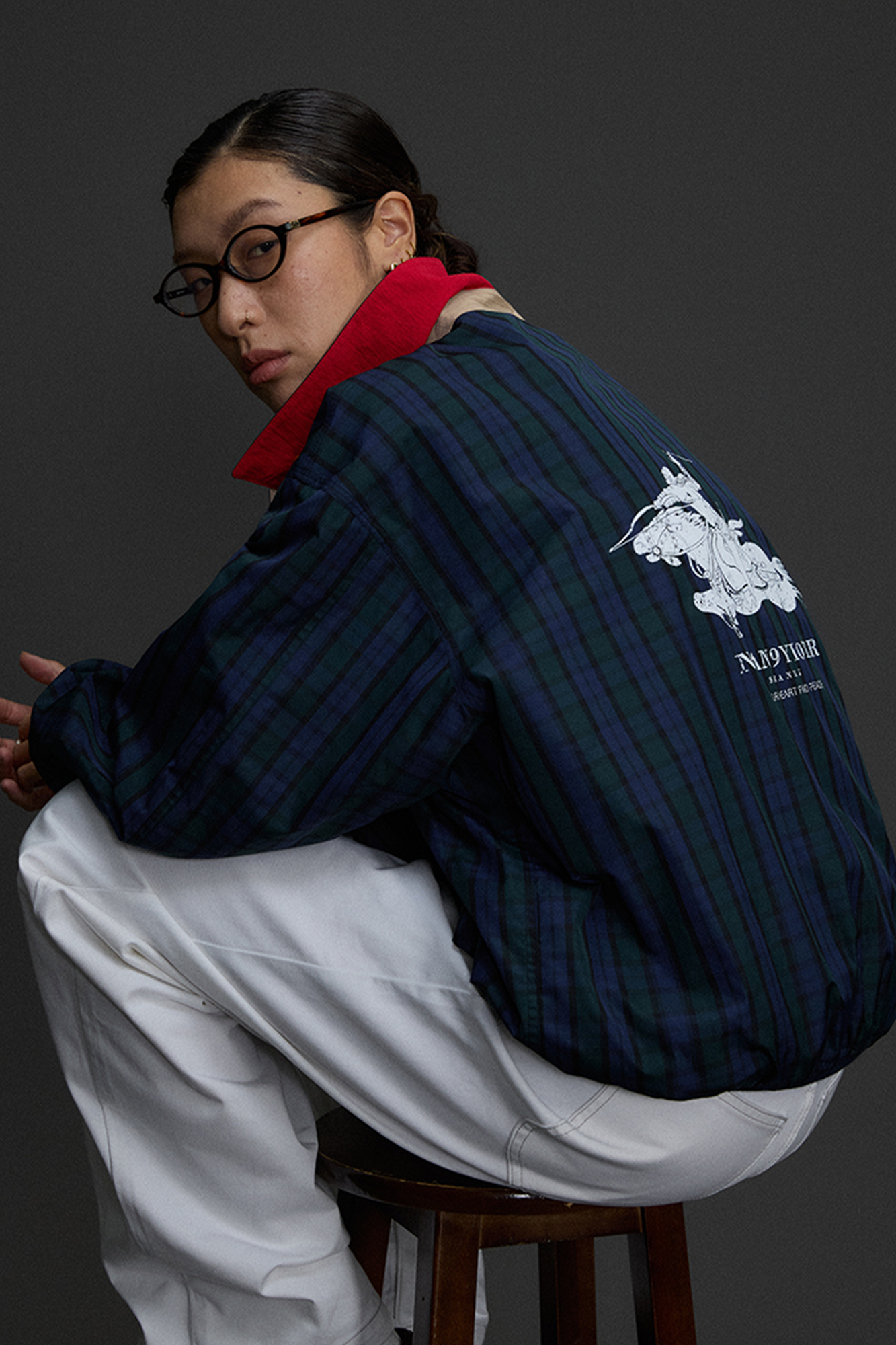 NIANJIUYIKOUER Deer Graphic Plaid Harrington Jacket-Jacket-S-Free Shipping Leatheretro