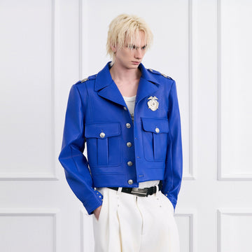 FACEONLAB Badge Faux Leather Officer Jacket-Jacket-M-Free Shipping Leatheretro