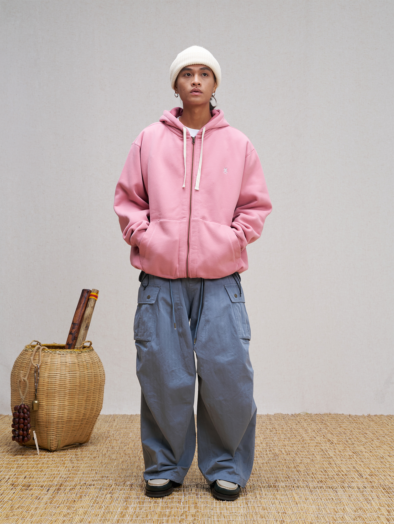 UNLIMITED MOTE Embroidered Waffle Lining Drawstring Hood Jacket-Jacket-XS-Pink-Free Shipping Leatheretro