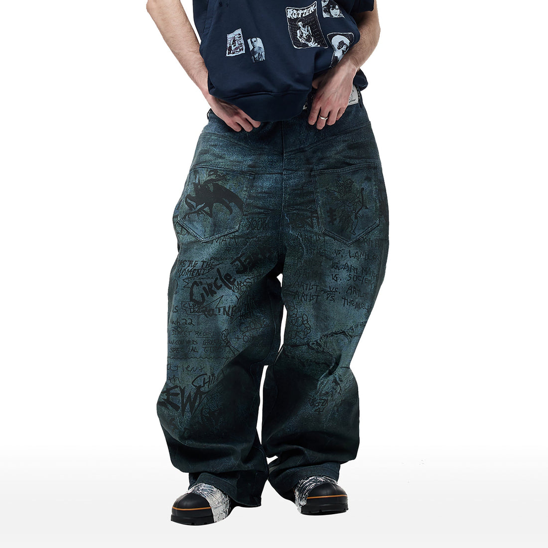 CYCYCY Dirty Wash Graffiti Baggy Jeans-Jeans-XXS / 27"-Free Shipping Leatheretro