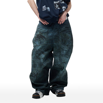 CYCYCY Dirty Wash Graffiti Baggy Jeans-Jeans-XXS / 27"-Free Shipping Leatheretro