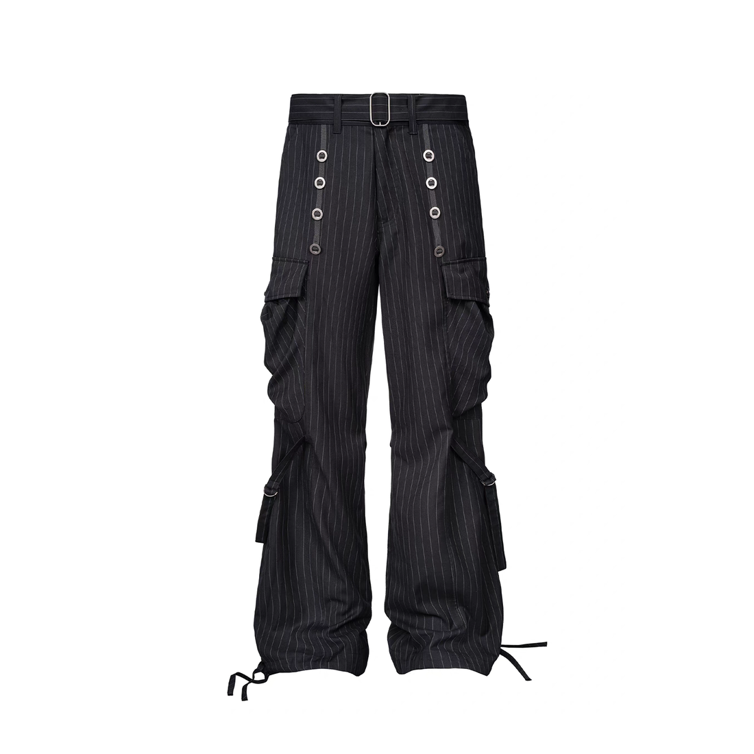 ESAIAS Pinstripe Grommet Belted Trousers-Pants-S / 29" (Preorder)-Free Shipping Leatheretro