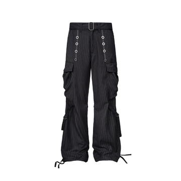 ESAIAS Pinstripe Grommet Belted Trousers-Pants-S / 29" (Preorder)-Free Shipping Leatheretro