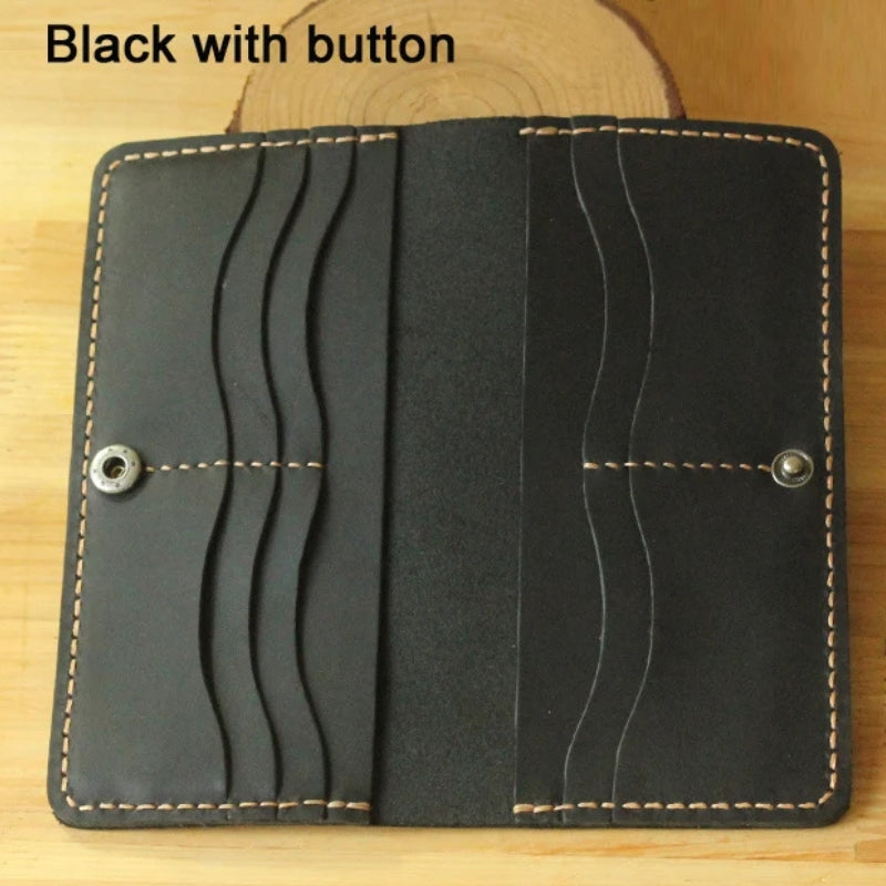 Handmade Vintage Crazy Horse Genuine Leather Wallet - Men Stylish Clutch Bag Purse-Wallets & Money Clips-Black with button-Free Shipping Leatheretro