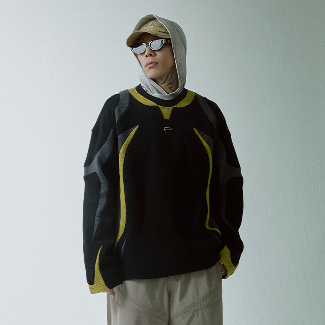 F2CE Modern Deconstructed Waffle Sweatshirt-Sweatshirt-S-Black-Free Shipping Leatheretro