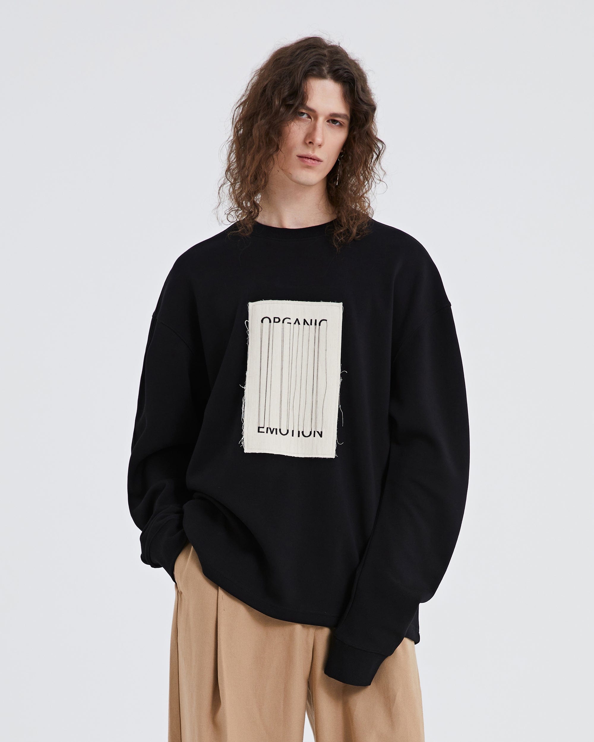 ORGANIC EMOTION The Loose Threads LOGO Sweatshirt-Sweatshirt-Black (Apricot Patch Pattern)-S-Free Shipping Leatheretro