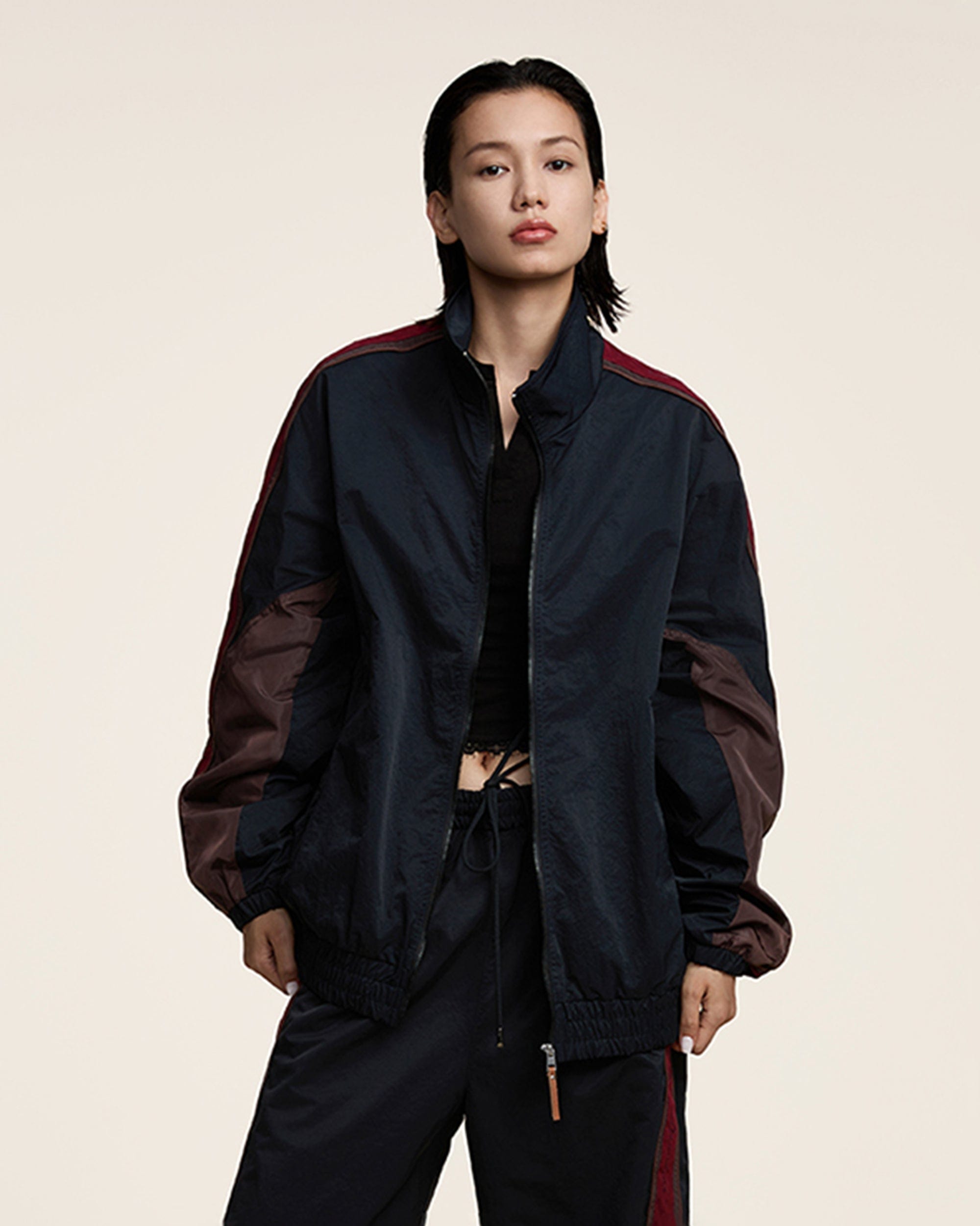 OPICLOTH Classic Color Block Stand Collar Jacket-Jacket-XS-Free Shipping Leatheretro