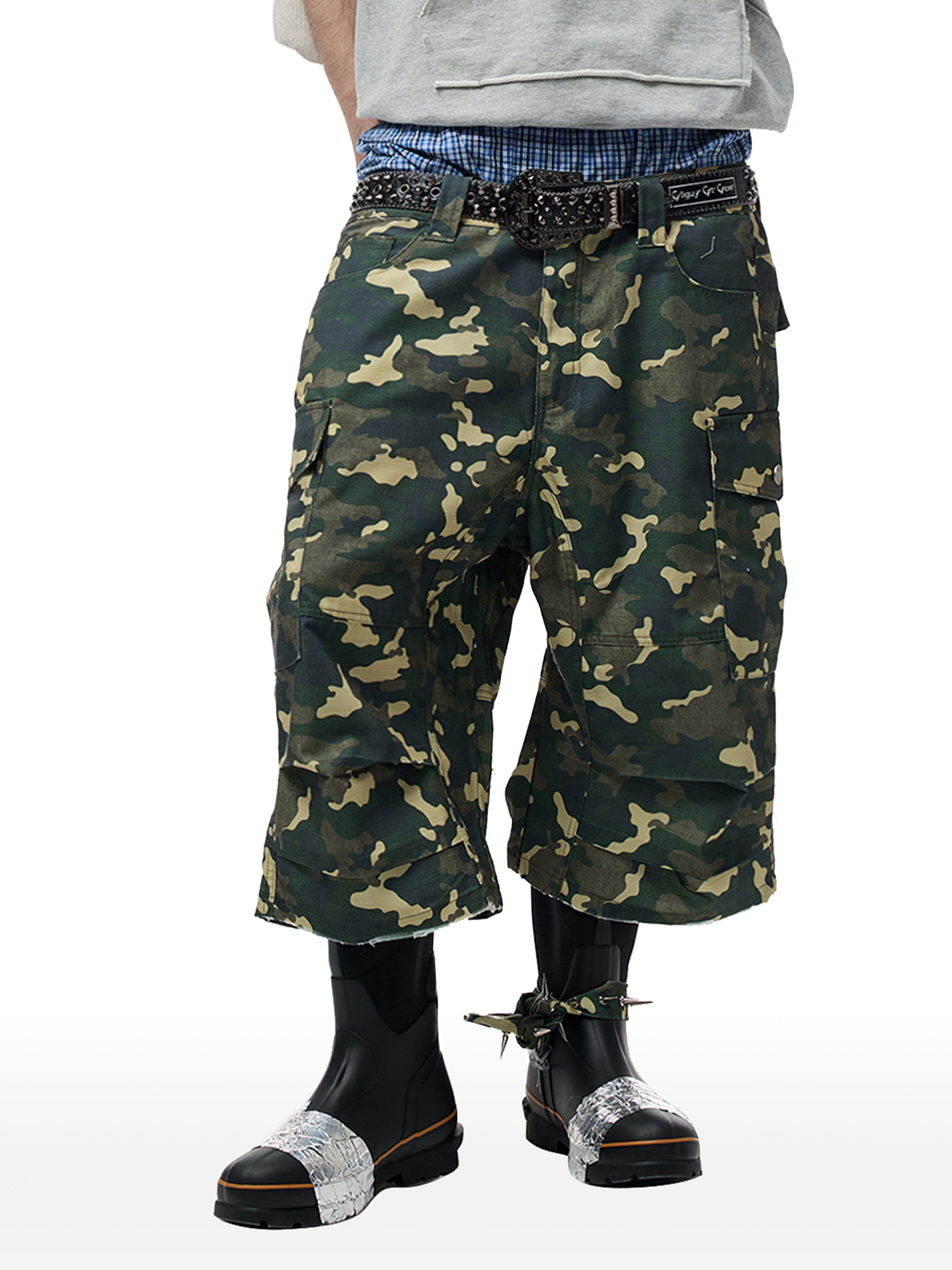 CYCYCY Camo Wide-Leg Cargo Shorts-Shorts-XXS / 28"-Free Shipping Leatheretro