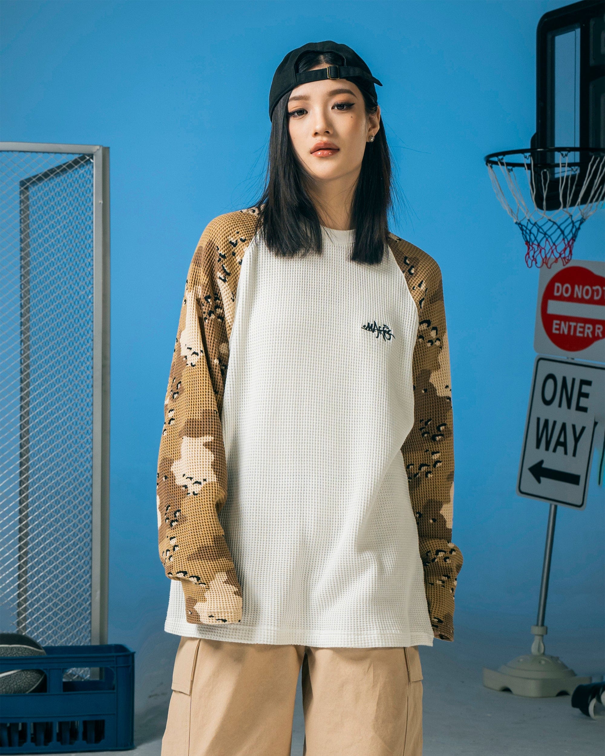 MAKEMORE Camo Raglan Waffle Long-Sleeve Tee-L/S Tee-S-Free Shipping Leatheretro