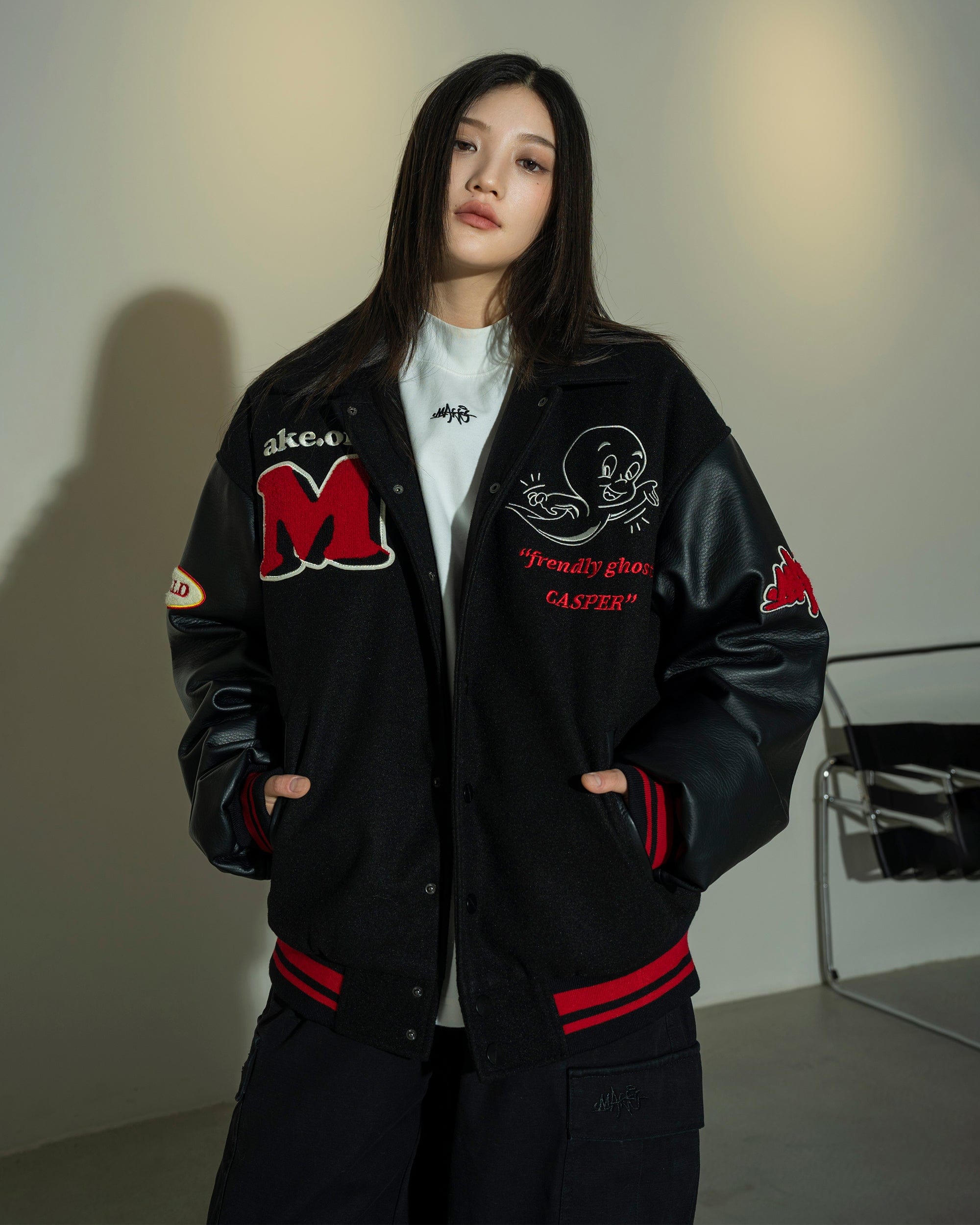 MAKEMORE Demon Patchwork Cotton-padded Baseball Jacket-Jacket-S-Free Shipping Leatheretro