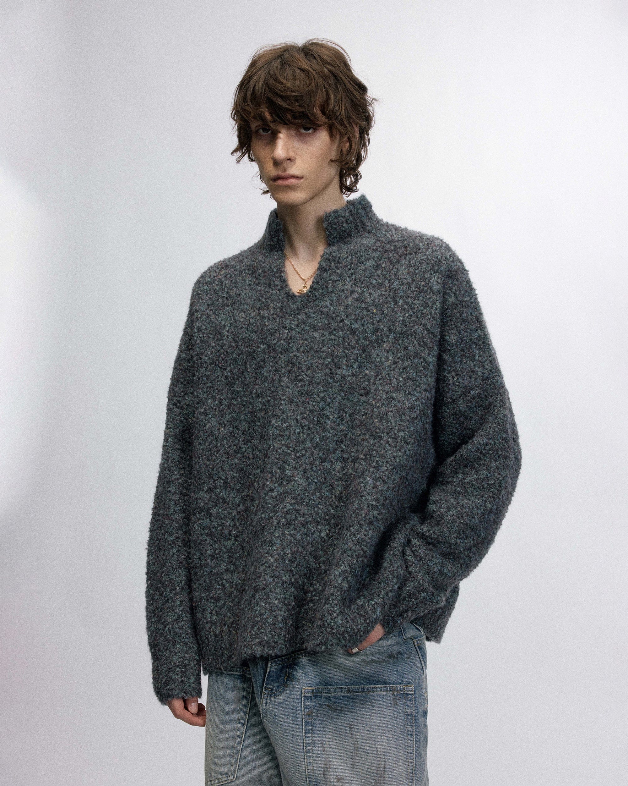 OVDY Modern V-neck Fleece Sweater-Sweater-S-Gray-Free Shipping Leatheretro