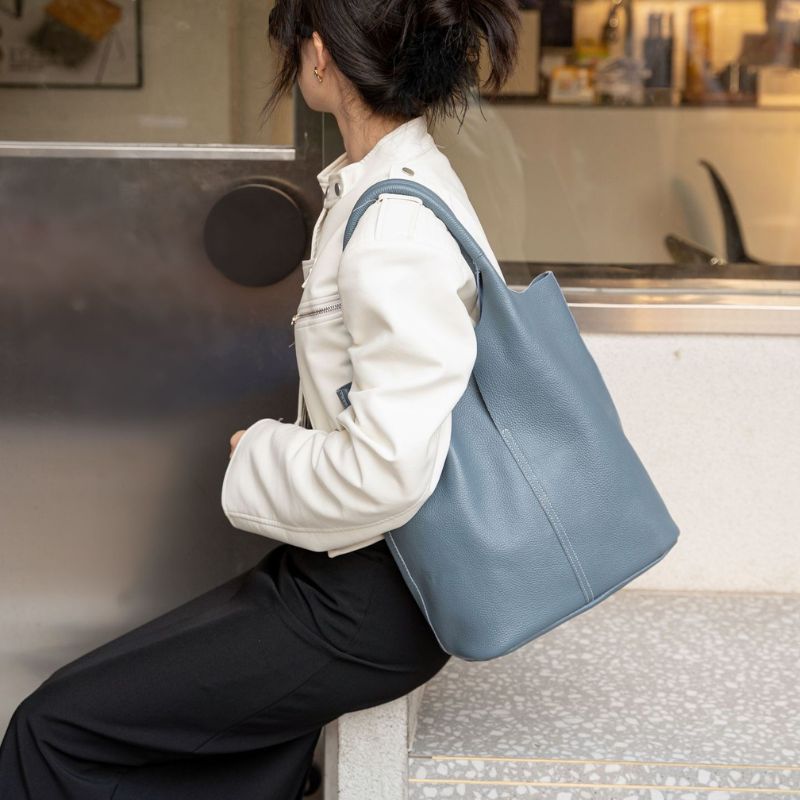 Real Leather Shopper Tote Bag-Tote Bag-Khaki-Free Shipping Leatheretro