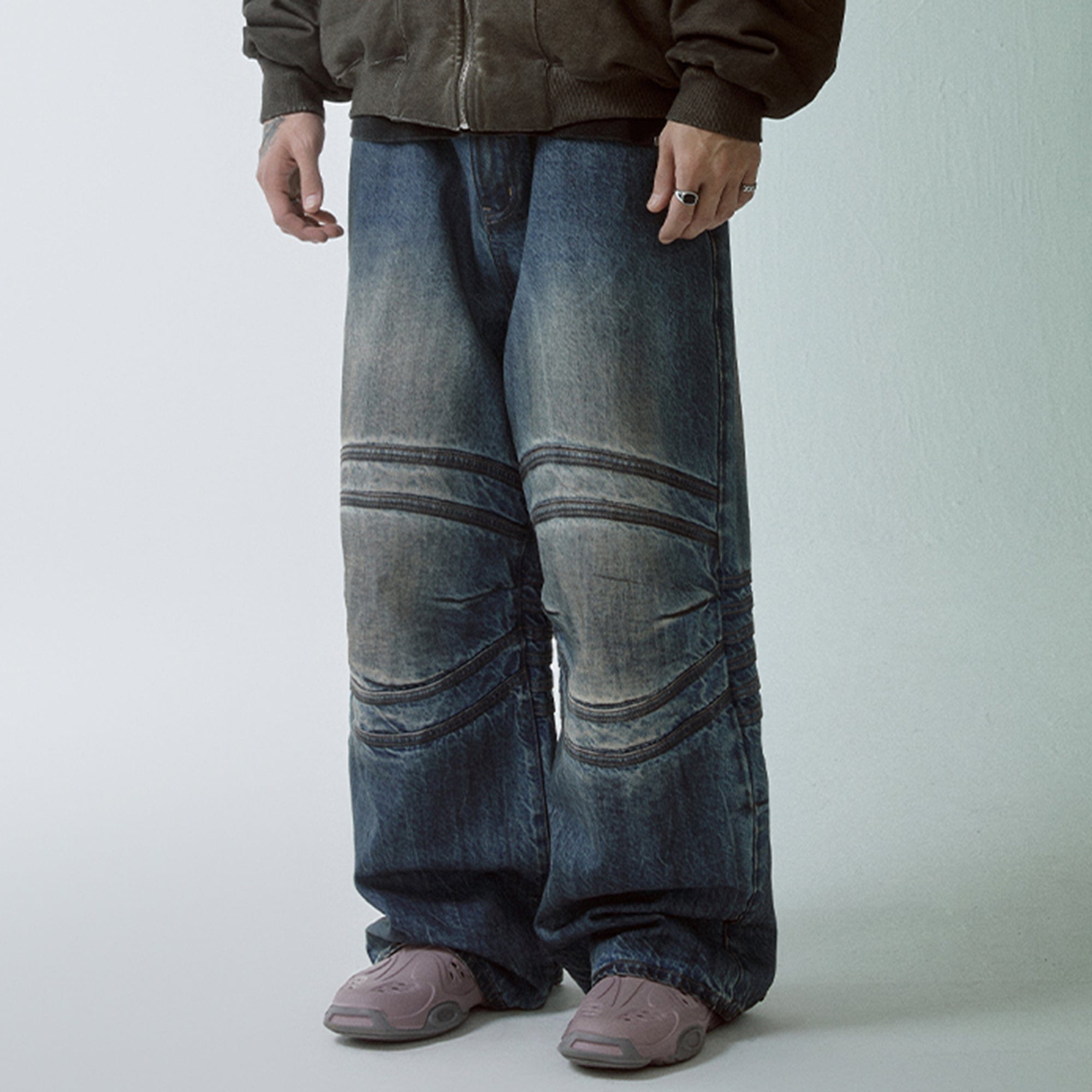 F2CE Retro Crinkled-Knee Washed Pants-Pants-S-Free Shipping Leatheretro