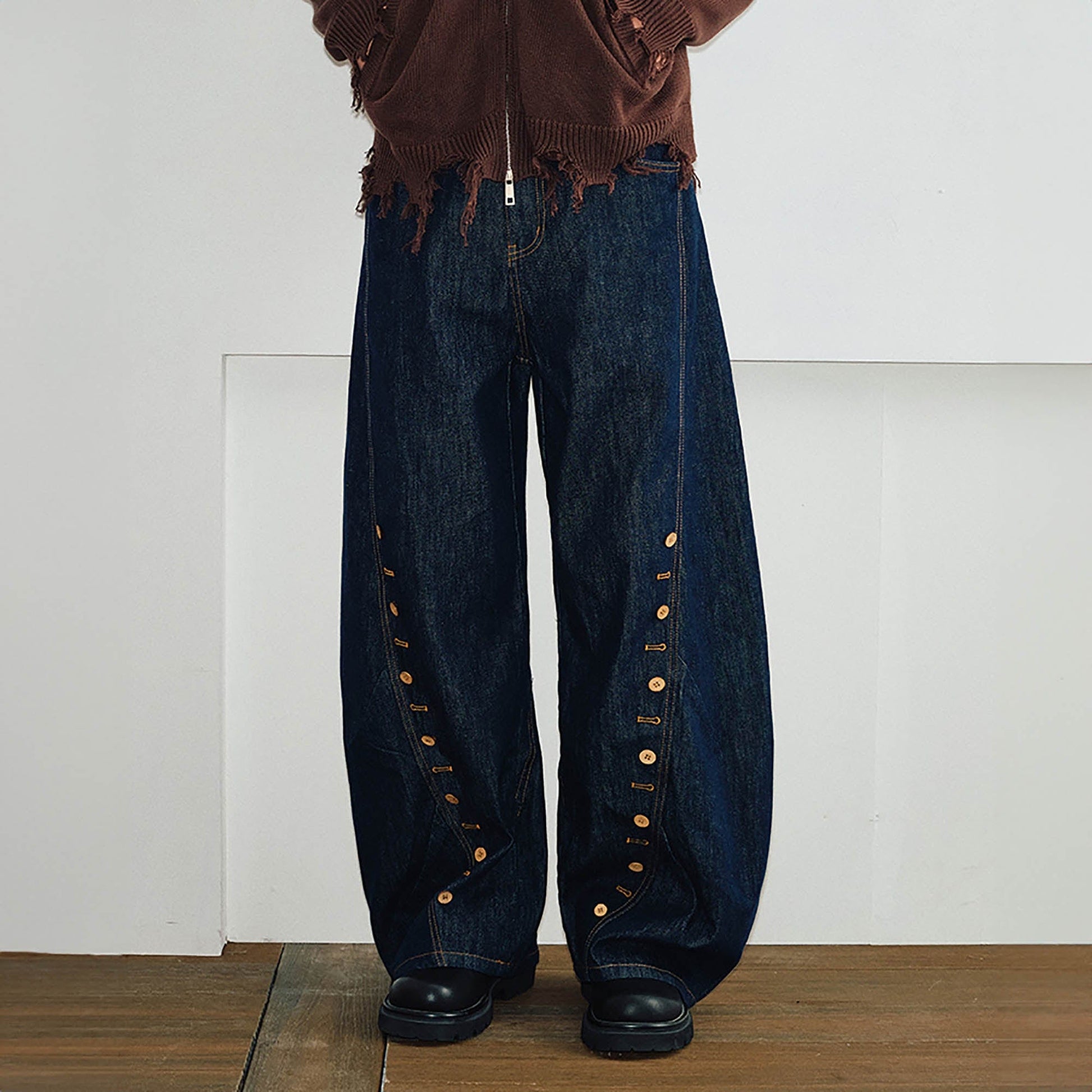 KREATE Button-Trim Flared Jeans-Jeans-S - 30"-Free Shipping Leatheretro