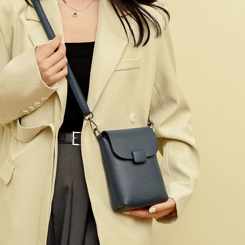 Small Crossbody Phone Bag Flap Purse for Women-Messenger Bag-Black-Free Shipping Leatheretro