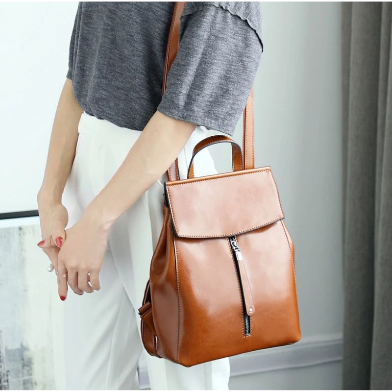 Vintage Genuine Leather Women's Backpack – Travel & Shoulder Bag-Backpacks-Green-Free Shipping Leatheretro