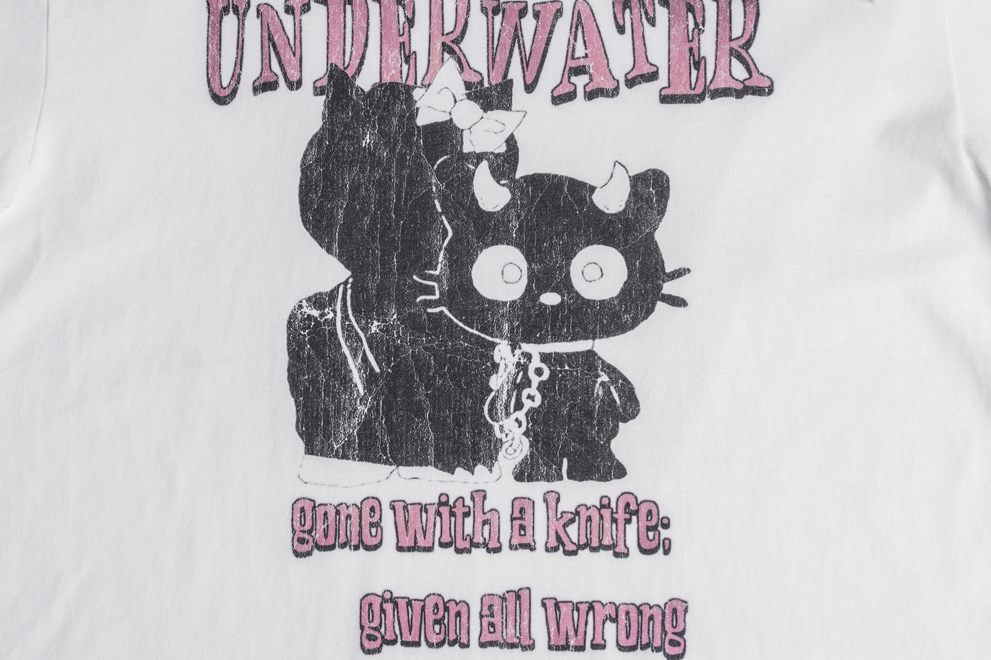 UNDERWATER Distressed Black Cat Graphic T-Shirt-T Shirt-S-Free Shipping Leatheretro