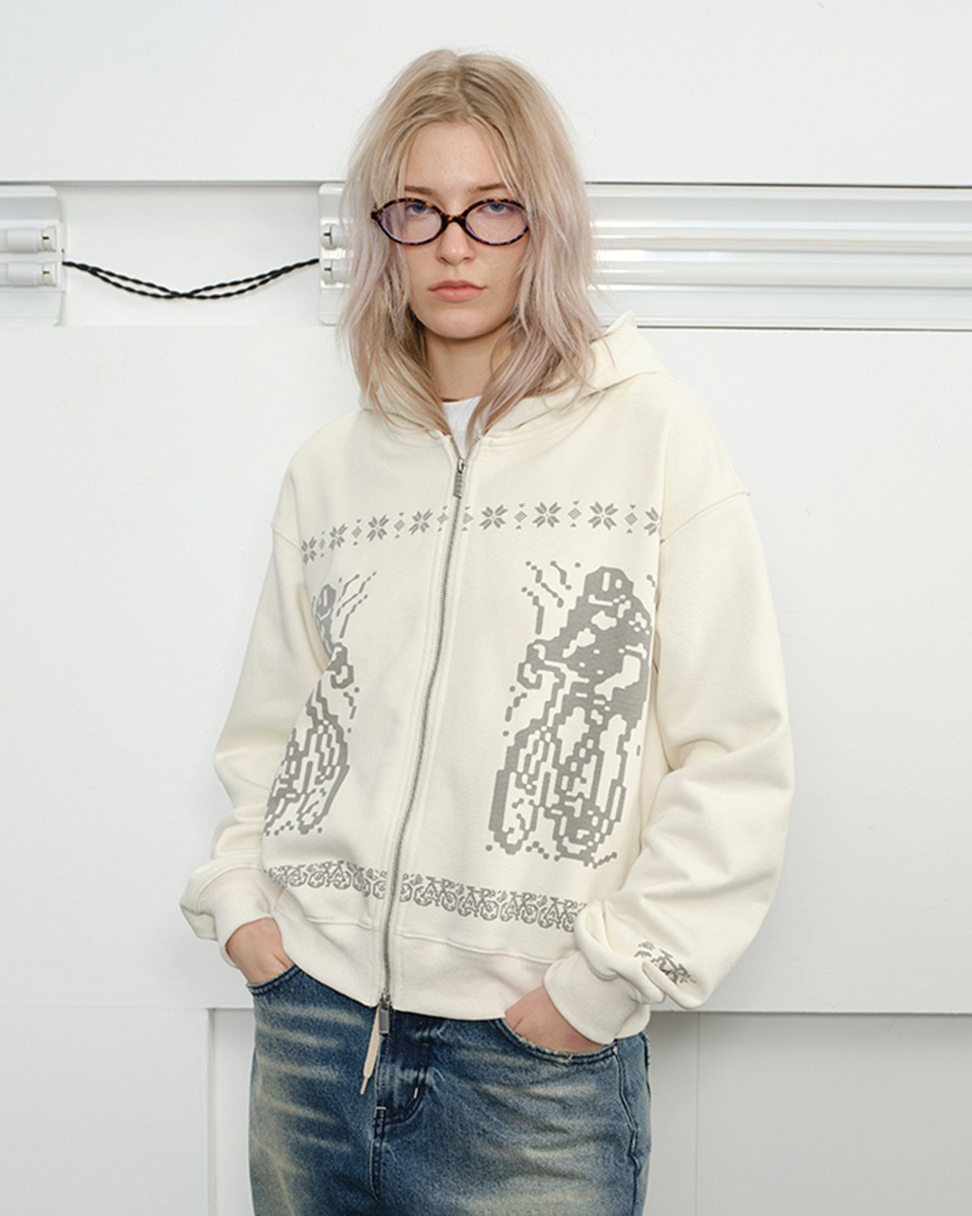 KREATE Bicycle Knitted Zip-Up Jacket-Jacket-S-Beige-Free Shipping Leatheretro