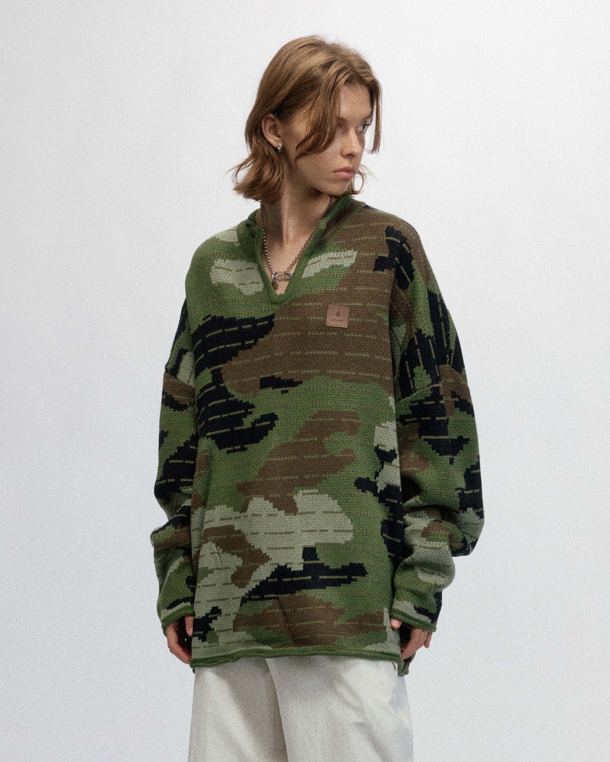 OVDY Modern Camo Stripe V-Neck Sweater-Sweater-S-Green-Free Shipping Leatheretro