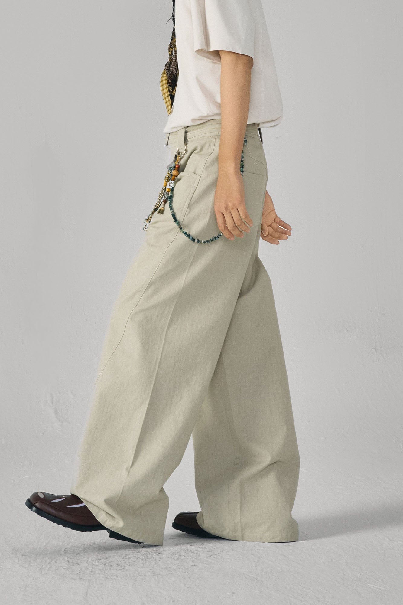 GONGHE REPUB Arc Spliced Strap Belt Pants-Pants-XS-White-Free Shipping Leatheretro