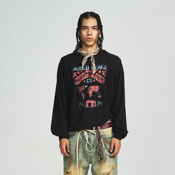 STEEPC Retro World Peace Frayed Long-Sleeve Tee-L/S Tee-S-Free Shipping Leatheretro
