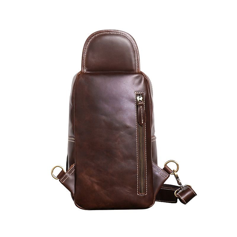 European and American Men's Crazy Horse Leather Crossbody Chest Bag-Chest Bags-Black-Free Shipping Leatheretro