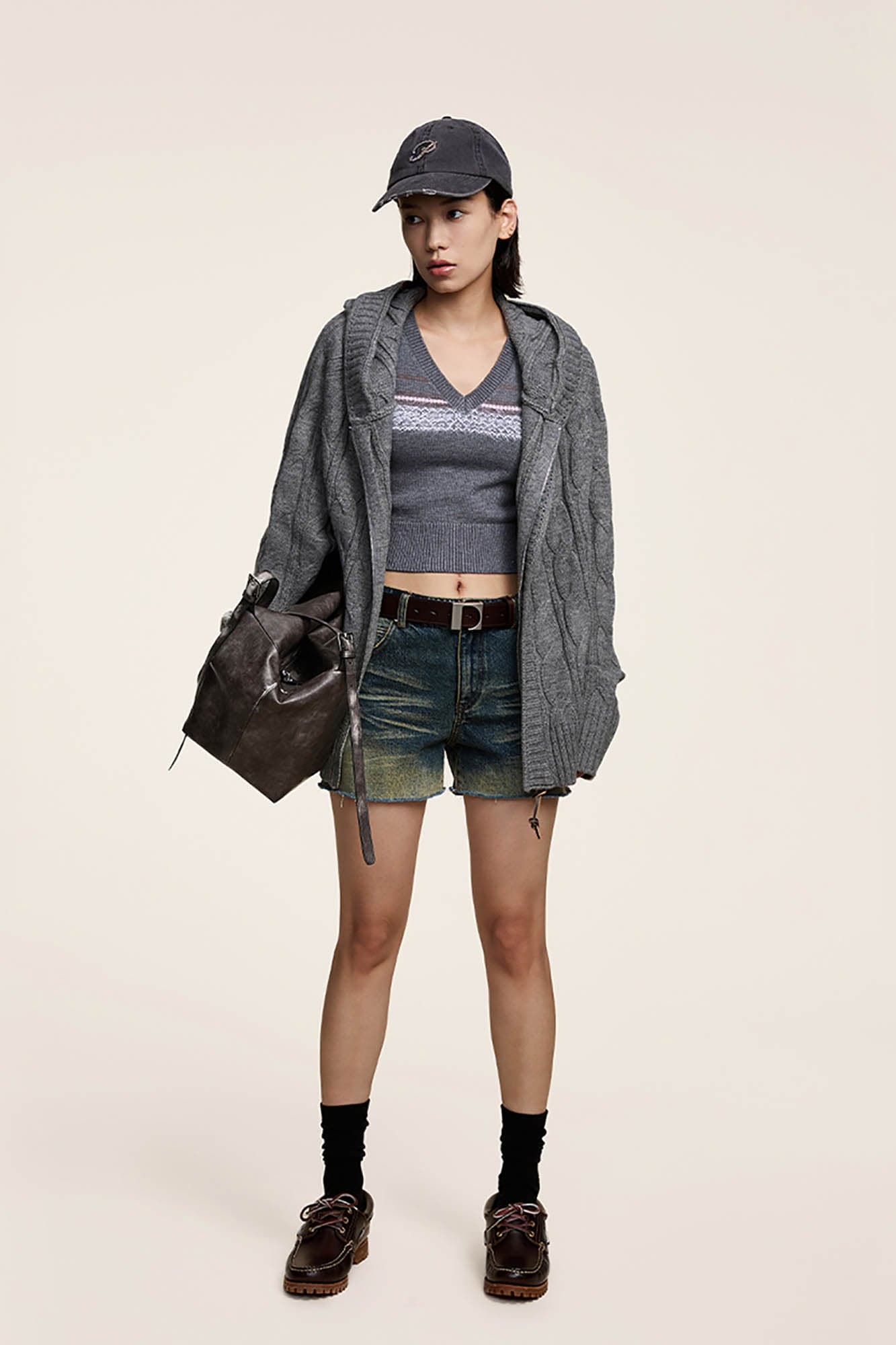 OPICLOTH Cable-Knit Zip-Up Hooded Cardigan-Jacket-XS-Grey-Free Shipping Leatheretro