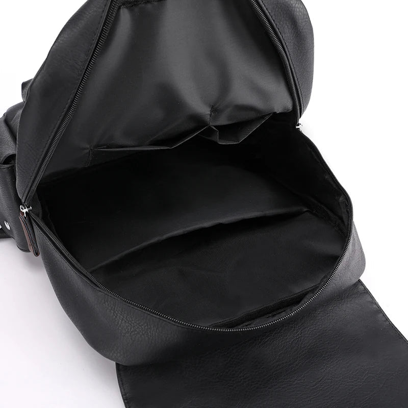 Stylish Men’s PU Leather Laptop Backpack – Large Capacity School & Travel Bag-Backpacks-Black-Free Shipping Leatheretro