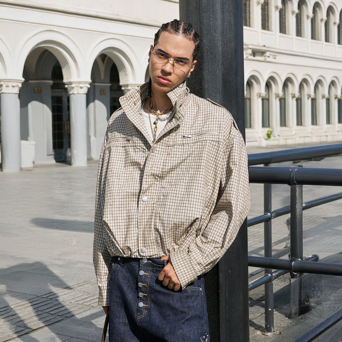 STEEPC Gingham Drawstring-Hem Boxy Jacket-Jacket-S (1)-Free Shipping Leatheretro