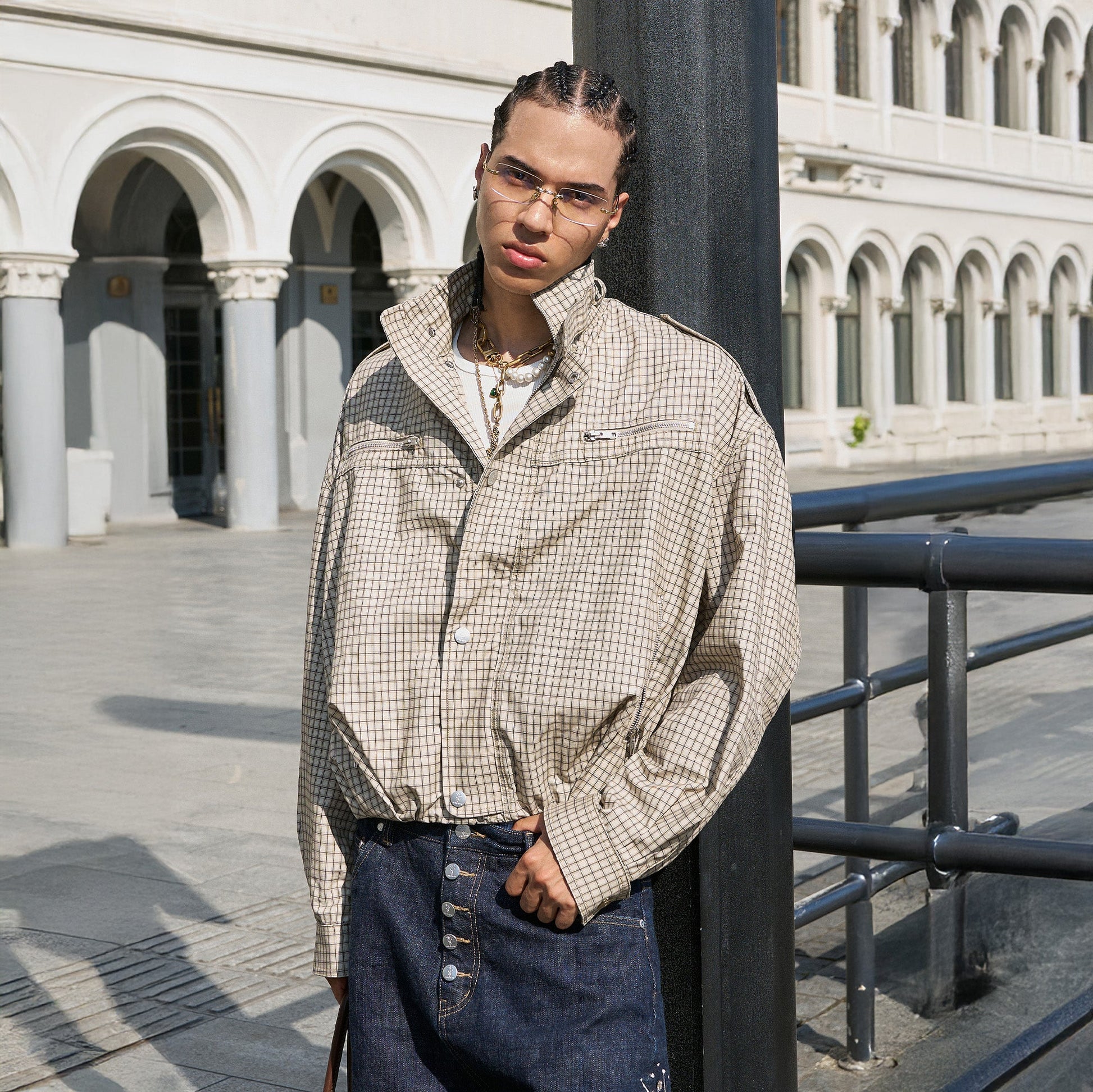 STEEPC Gingham Drawstring-Hem Boxy Jacket-Jacket-S (1)-Free Shipping Leatheretro