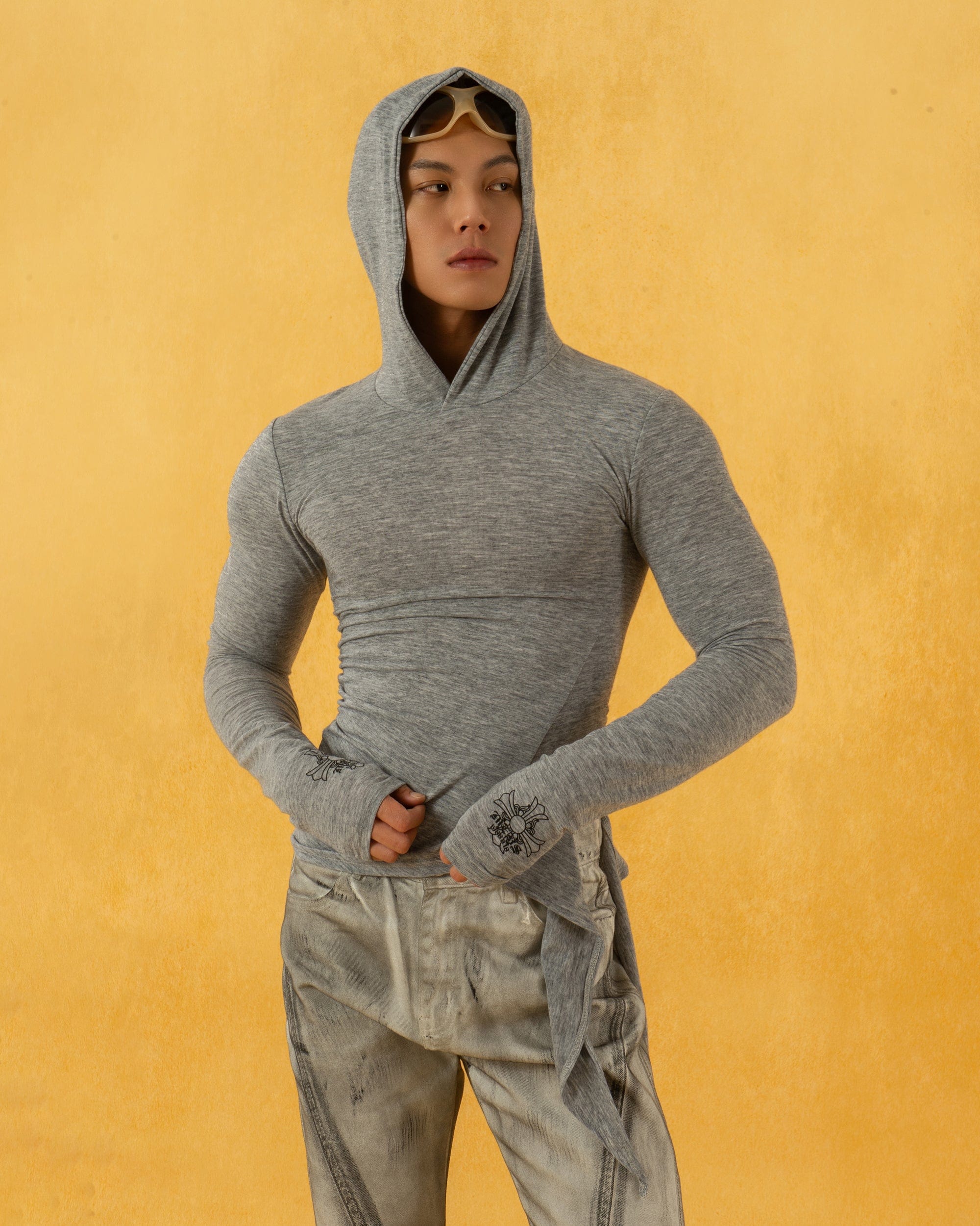 CLP Pleated Slim Fit Hoodie Long-Sleeve T-Shirt-L/S Tee-S-Free Shipping Leatheretro