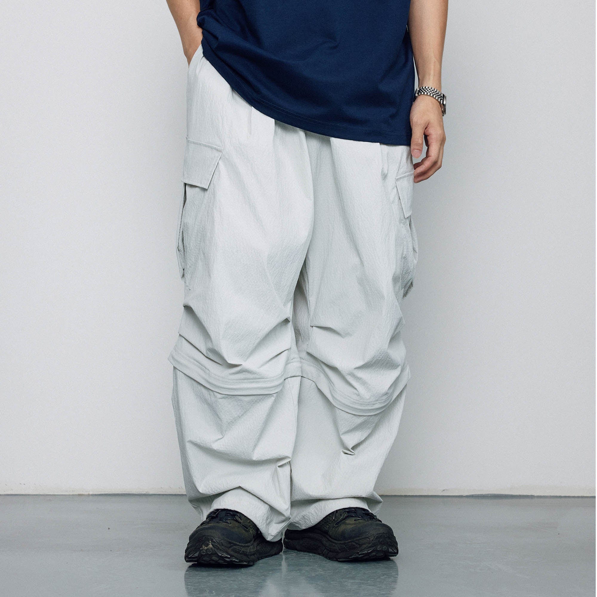 BANANA CLUB Crinkled Multi-Pocket Detachable Cargo Pants-Pants-S-White-Free Shipping Leatheretro