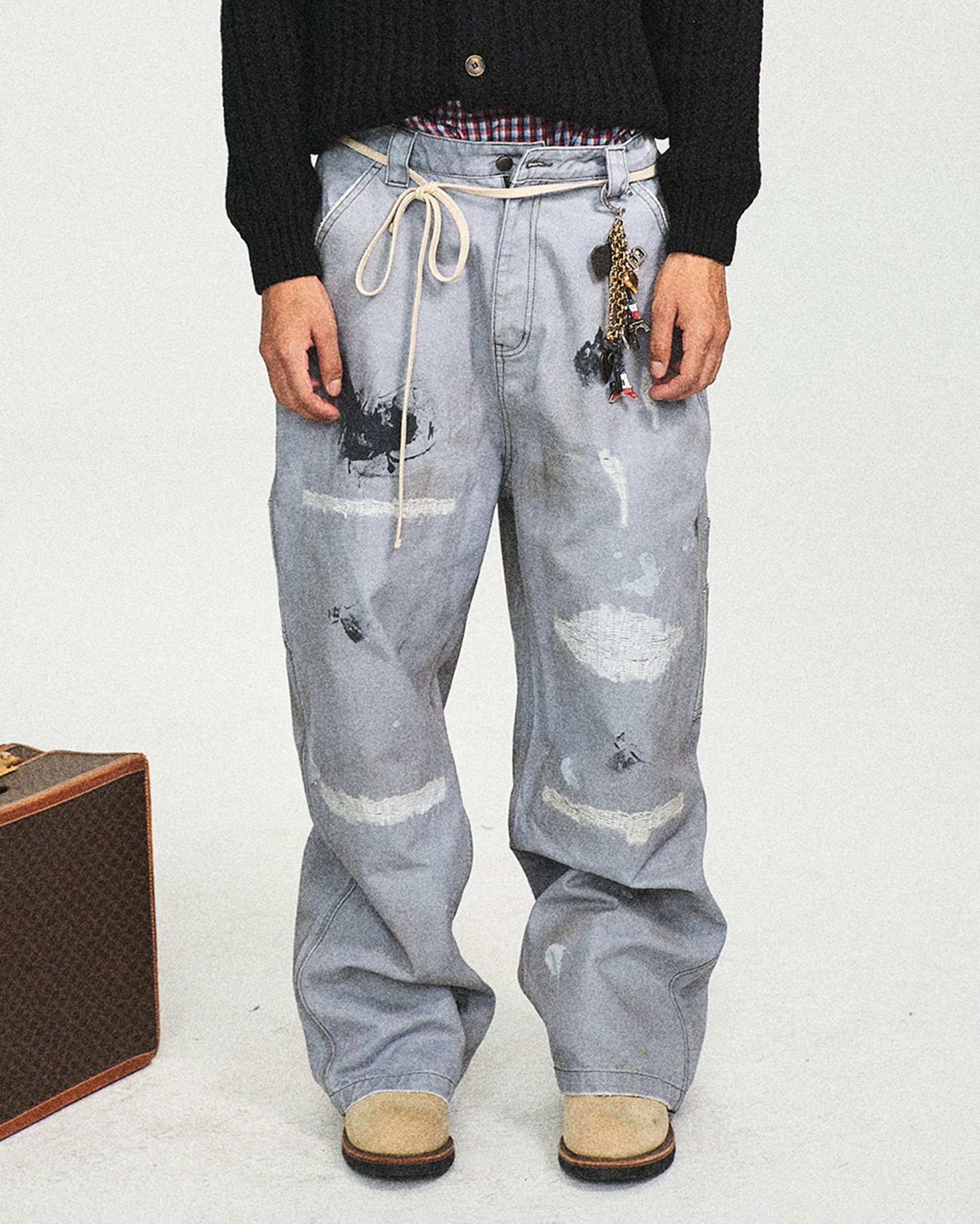 STEEPC Distressed Spliced Wide-Leg Pant-Pants-S-Free Shipping Leatheretro