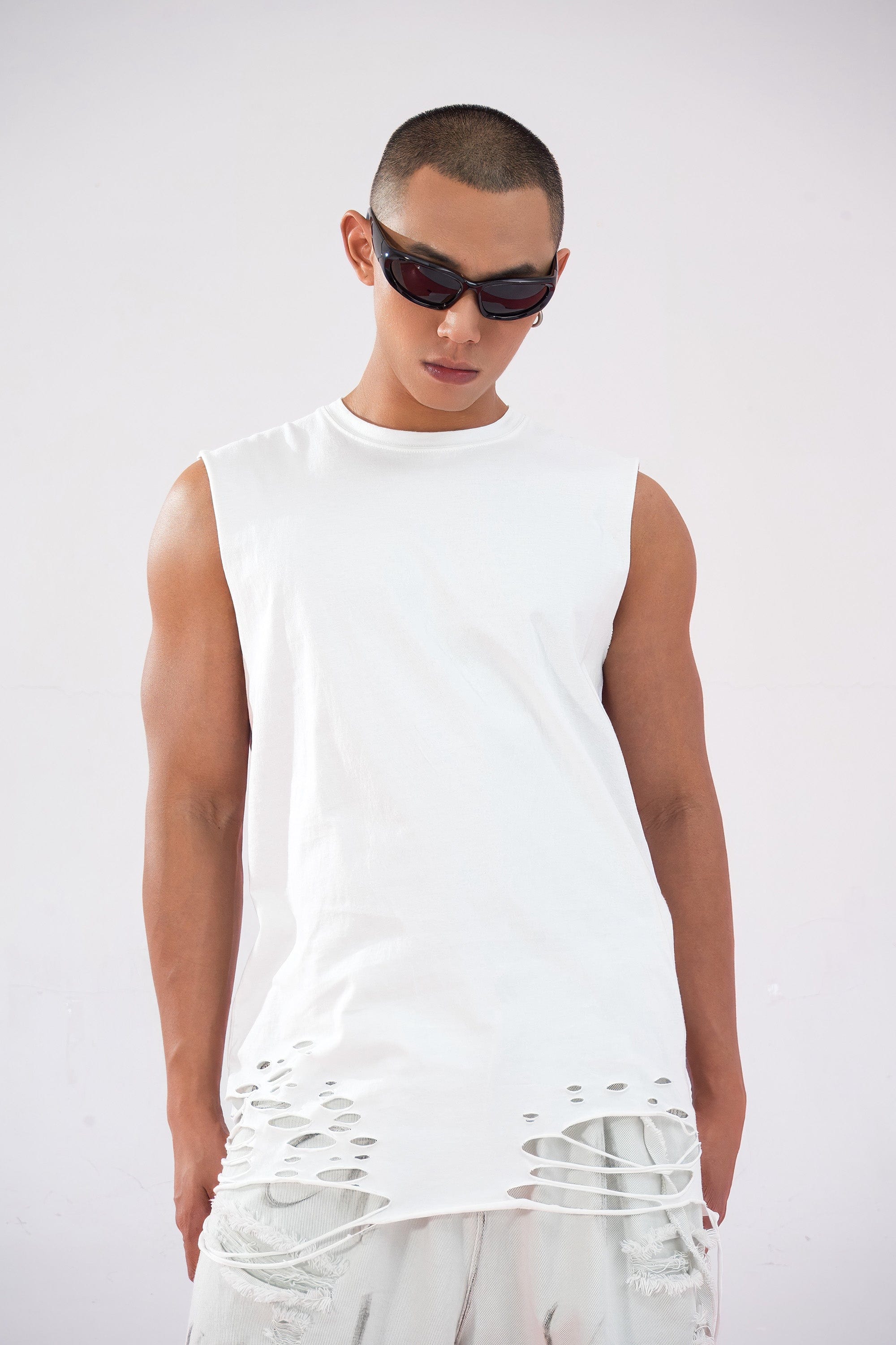 CLP Ripped Tank Top-Tank Top-M-White-Free Shipping Leatheretro