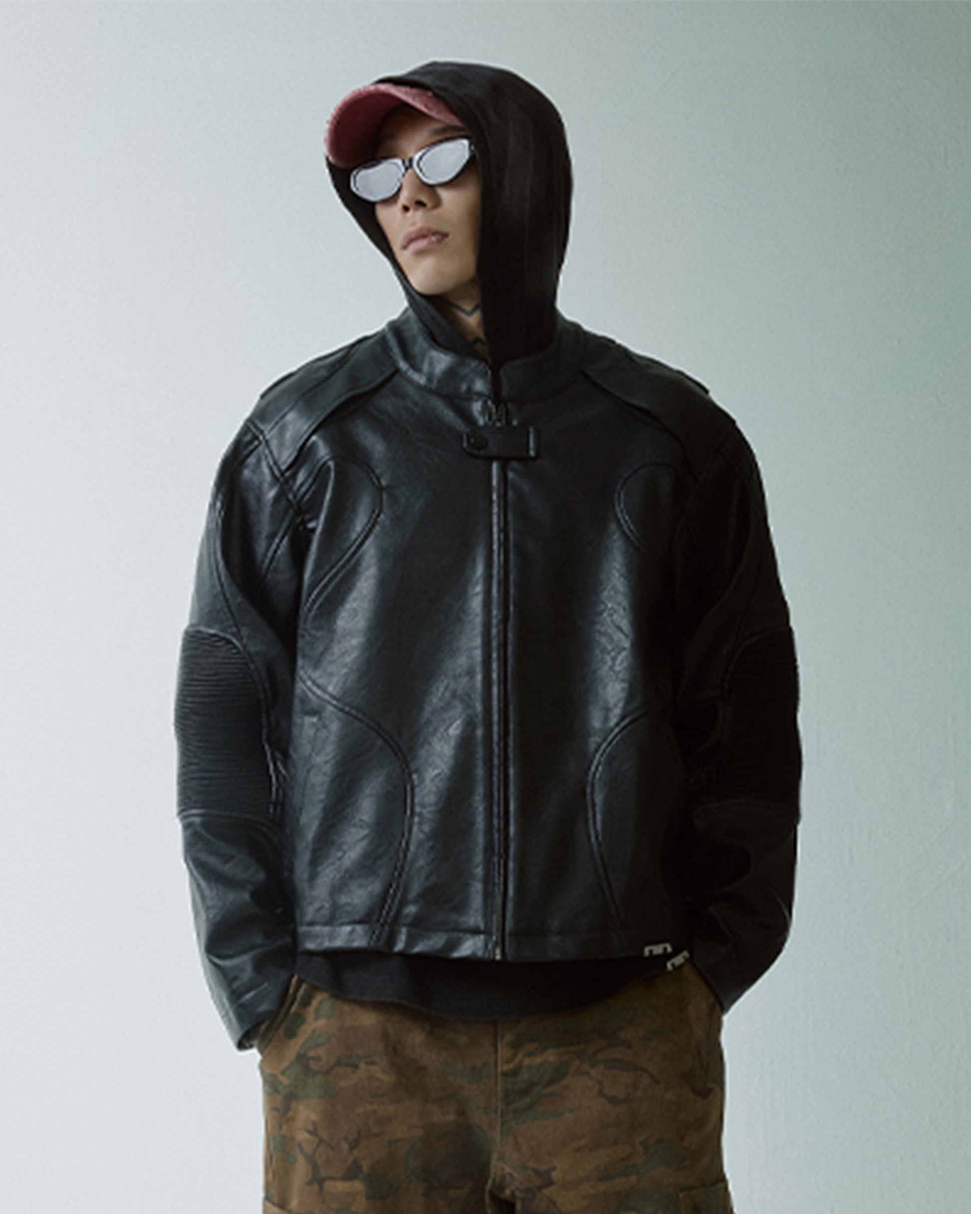 F2CE Modern Deconstructed Faux Leather Biker Jacket Black-Jacket-S-Black-Free Shipping Leatheretro