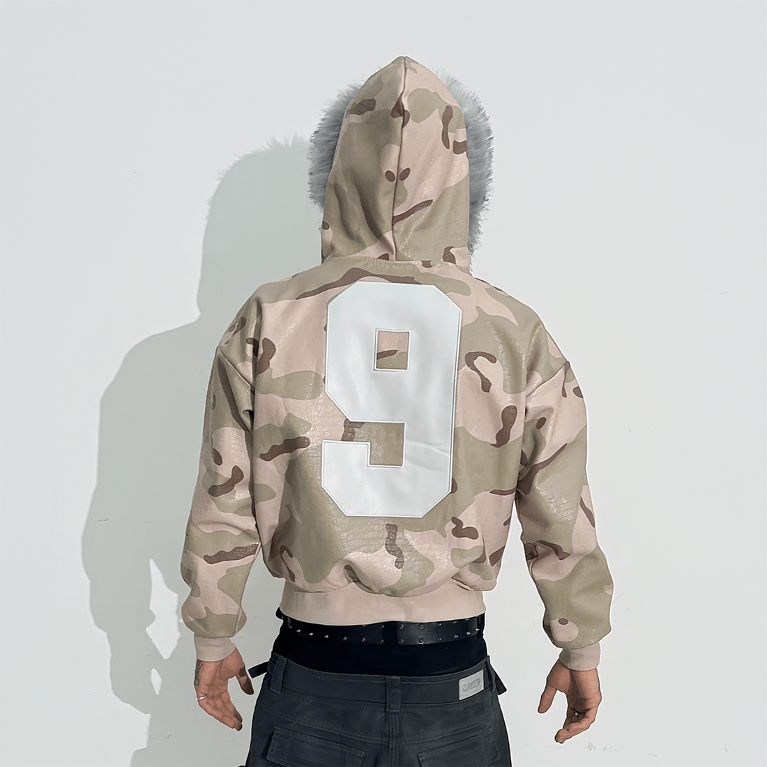 TECNINEGROUP Camo Waxed Faux Fur Hooded Jacket-Jacket-S-Free Shipping Leatheretro