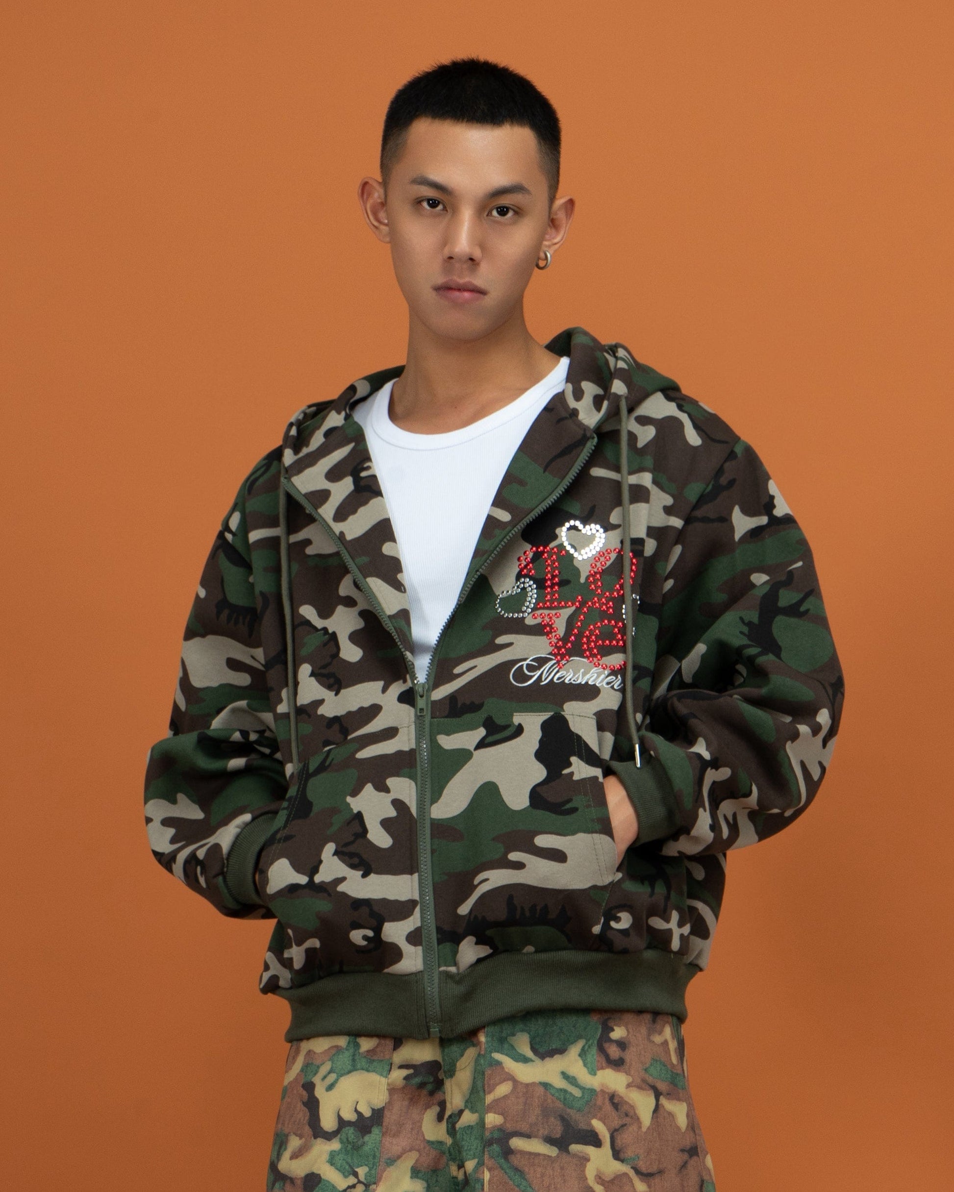 CLP Camo Studded Zip-Up Hoodie-Jacket-M-Free Shipping Leatheretro