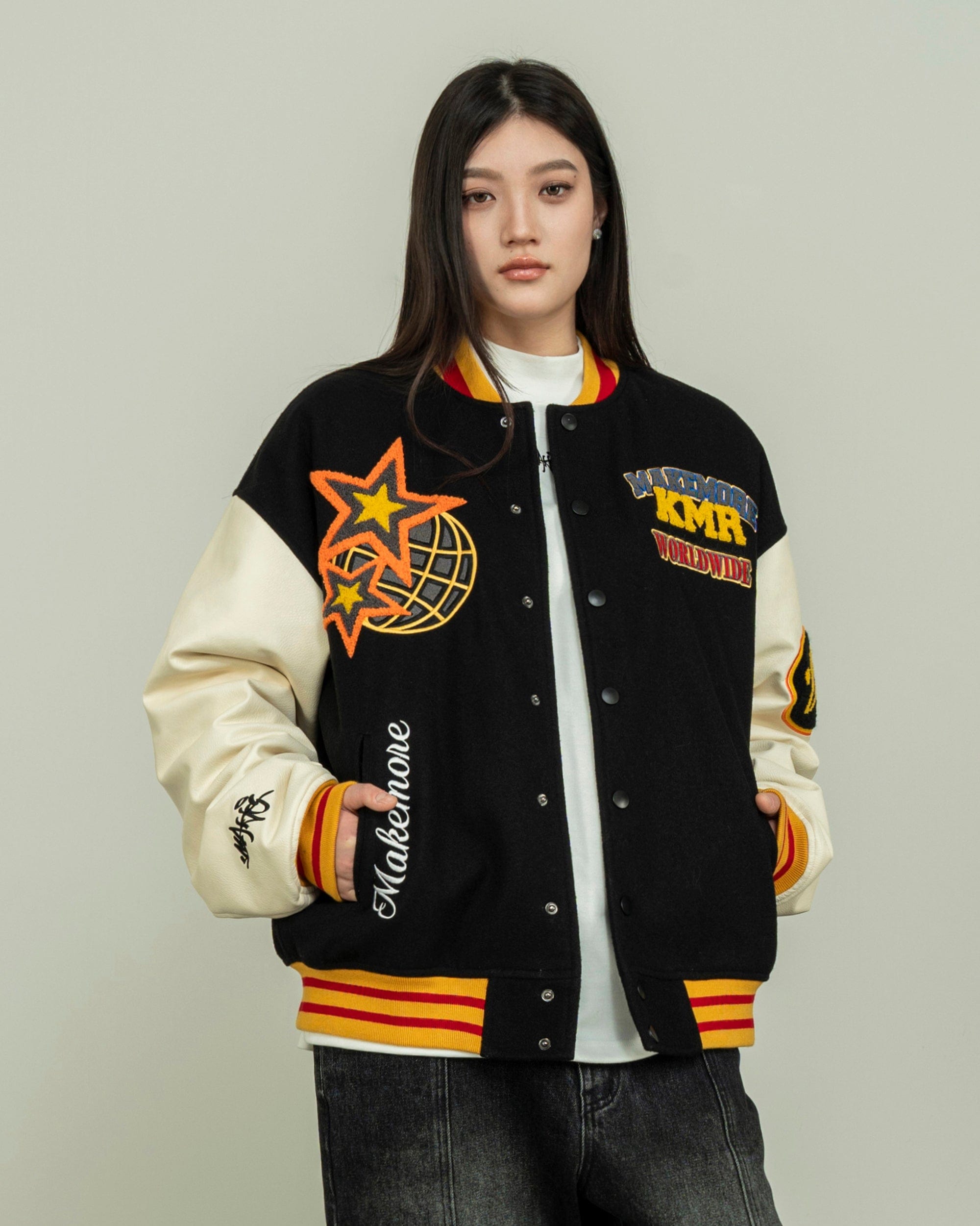 MAKEMORE KMR Patchwork Baseball Jacket-Jacket-S-Free Shipping Leatheretro