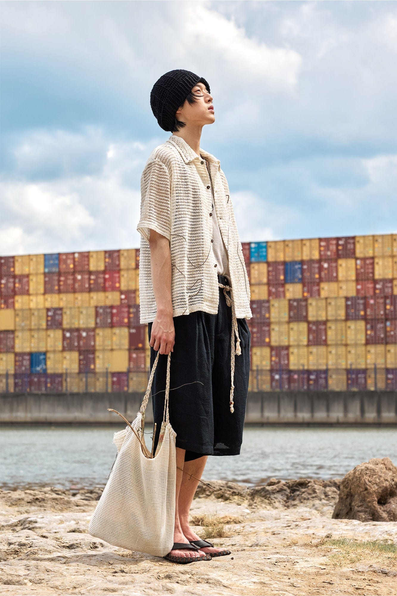 ALVNG AR ANTS Textured Mesh Pleated Braided Tassel Belt Shorts-Pants-S-Apricot-Free Shipping Leatheretro