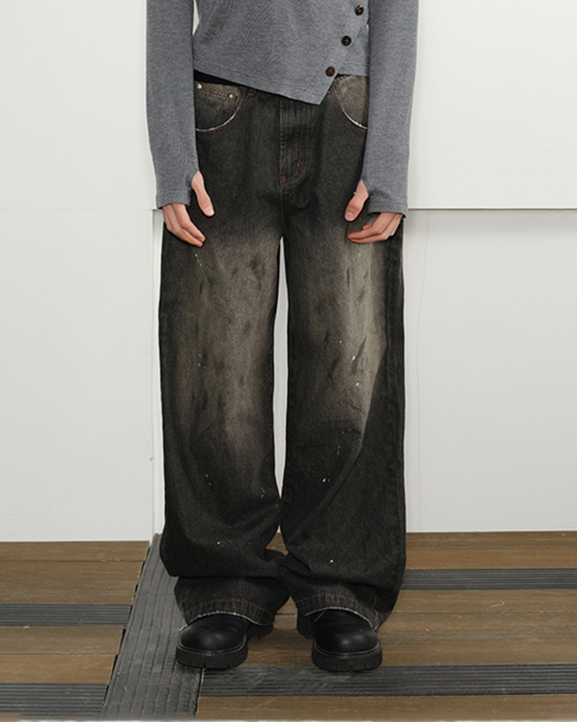 KREATE Eastern Aesthetics Washed Wide-Leg Jeans-Jeans-S-Free Shipping Leatheretro