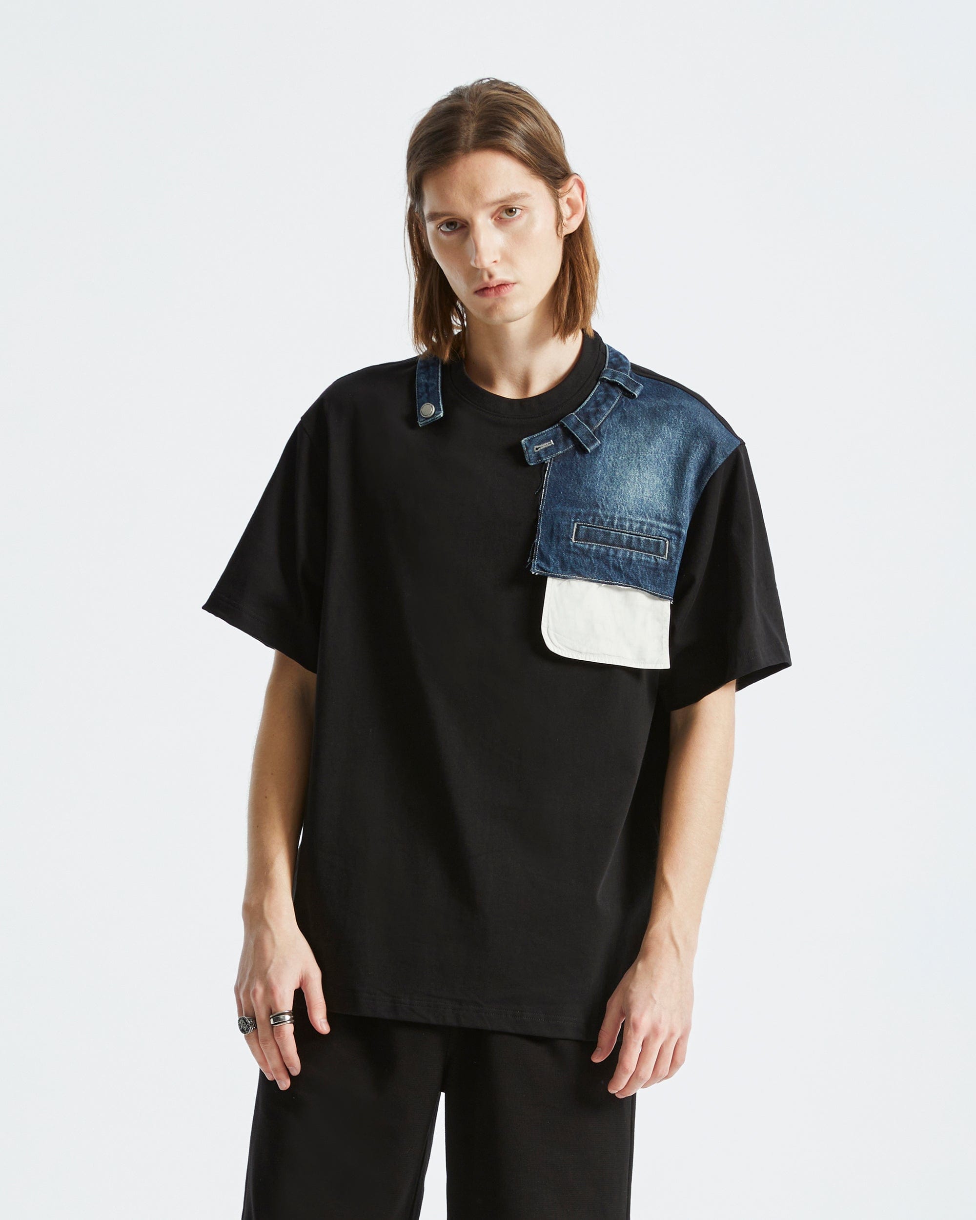 ORGANIC EMOTION Deconstructed Denim Shorts Spliced T-Shirt-T Shirt-S-Free Shipping Leatheretro
