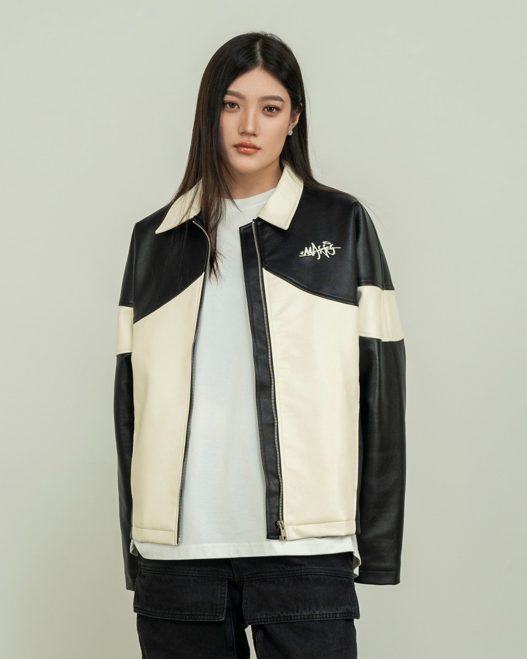 MAKEMORE Modern Deconstructed PU Zip-Up Jacket-Jacket-S-Free Shipping Leatheretro