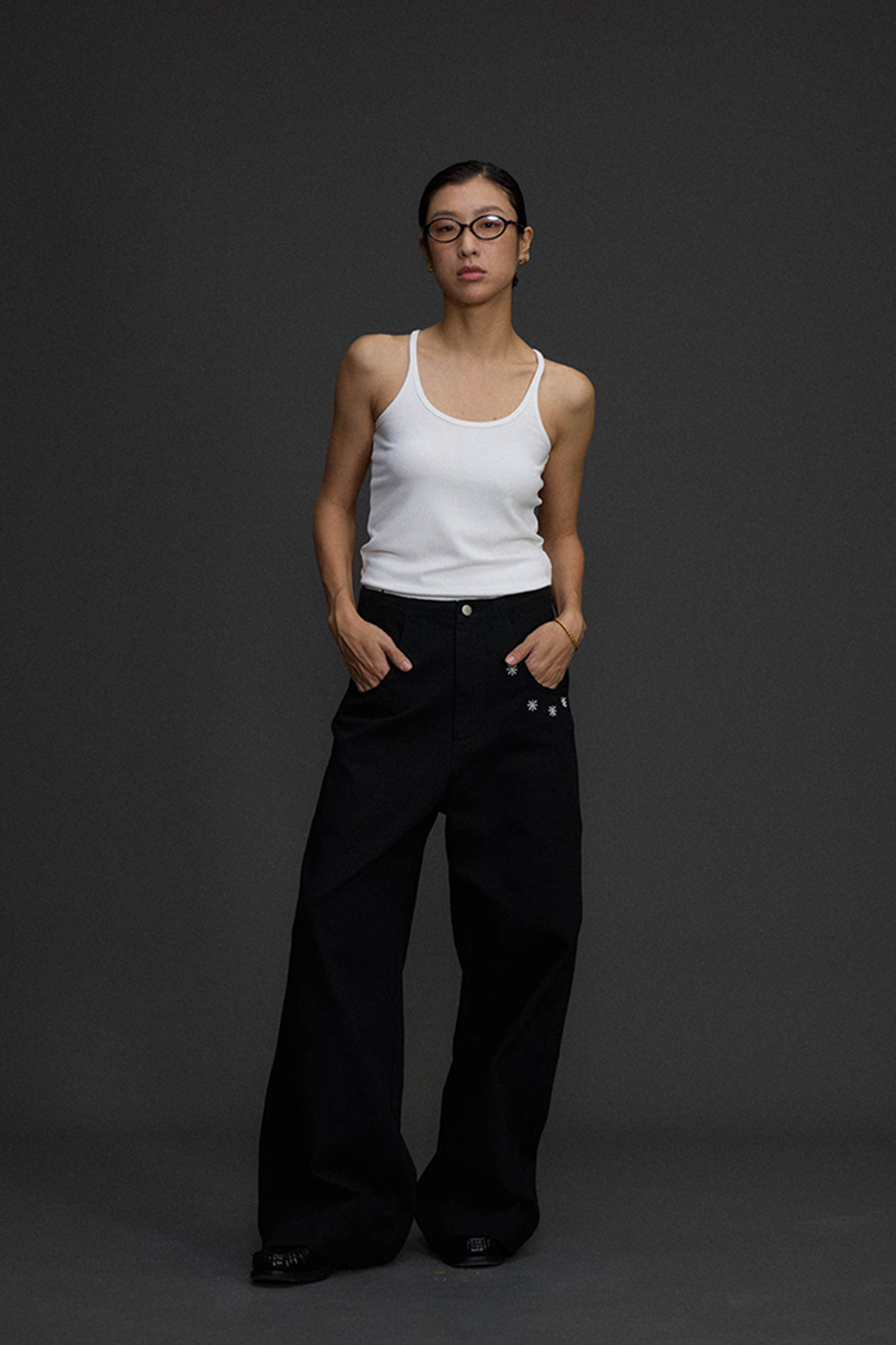 NIANJIUYIKOUER Embroidered Wide-Leg Twill Pants-Pants-XS-Free Shipping Leatheretro