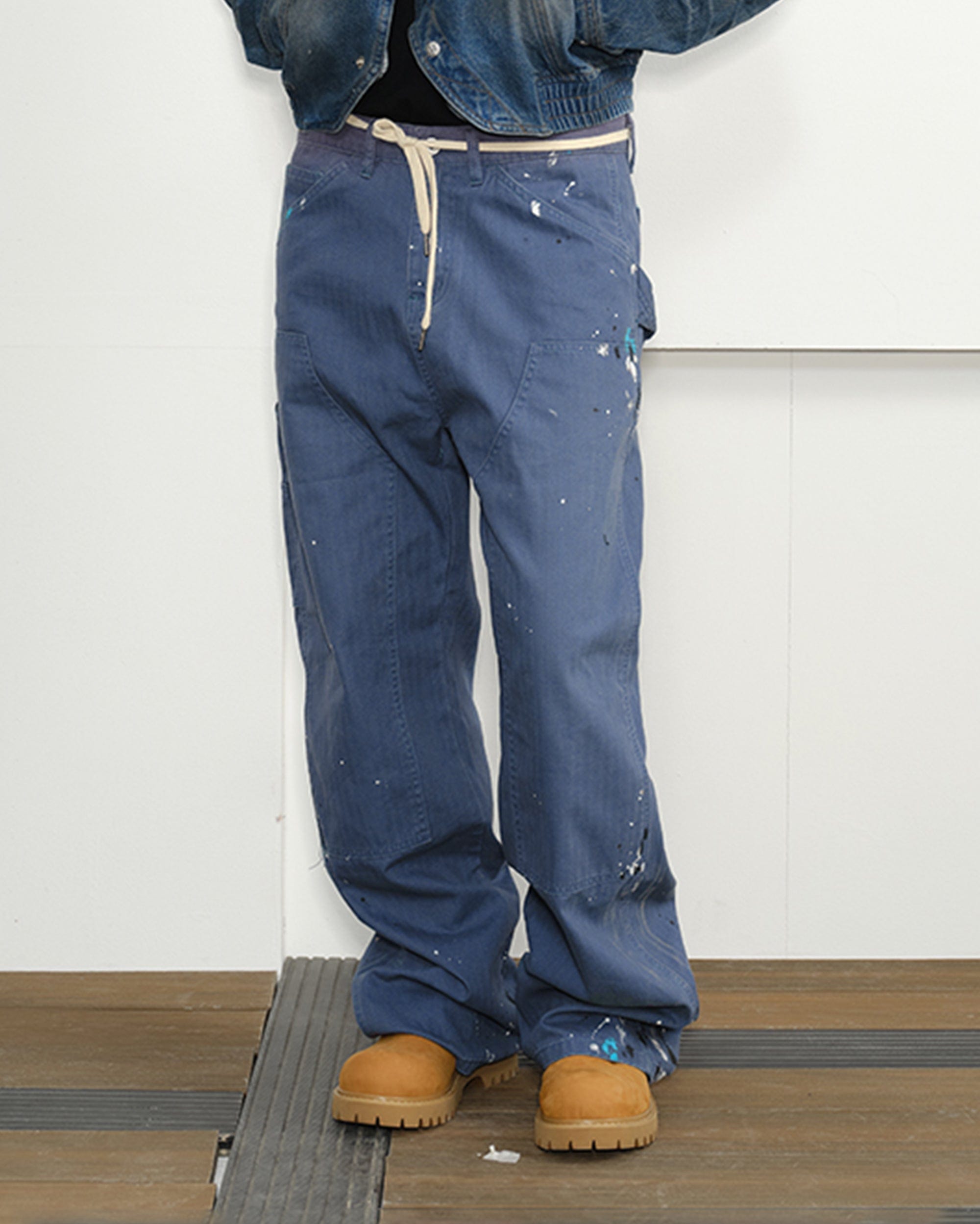 KREATE Paint-Splattered Double-Knee Pants-Pants-S-Blue-Free Shipping Leatheretro