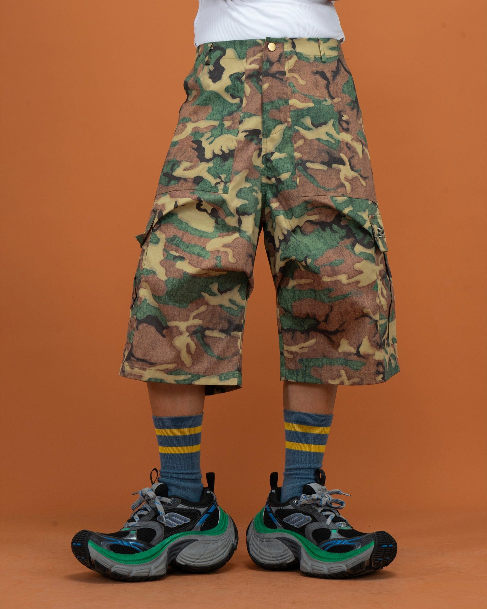 CLP Washed Crinkled Camo Cargo Shorts-Shorts-S-Free Shipping Leatheretro