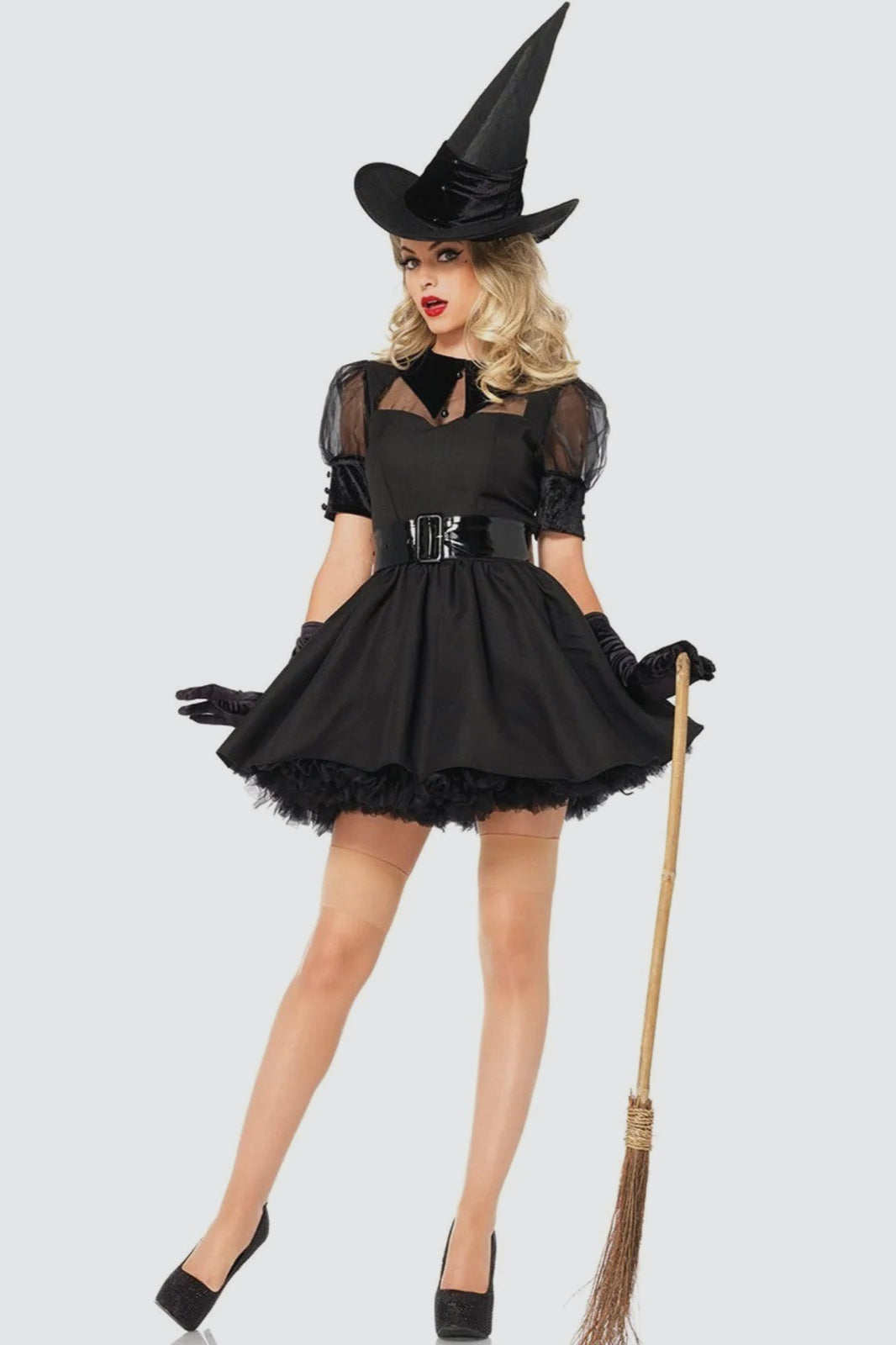 Witch Cosplay Mini Dress Halloween Costume-Halloween costumes-Black-M-Free Shipping Leatheretro