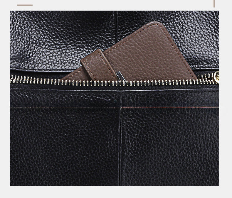 Genuine Leather Tote Bag for Women-黑色-Free Shipping Leatheretro